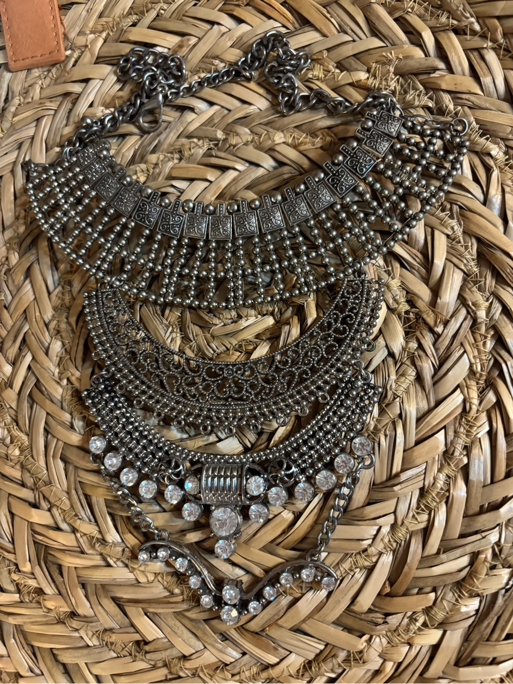 Statement Multi-Layer Pendant Necklace in Dark Silver